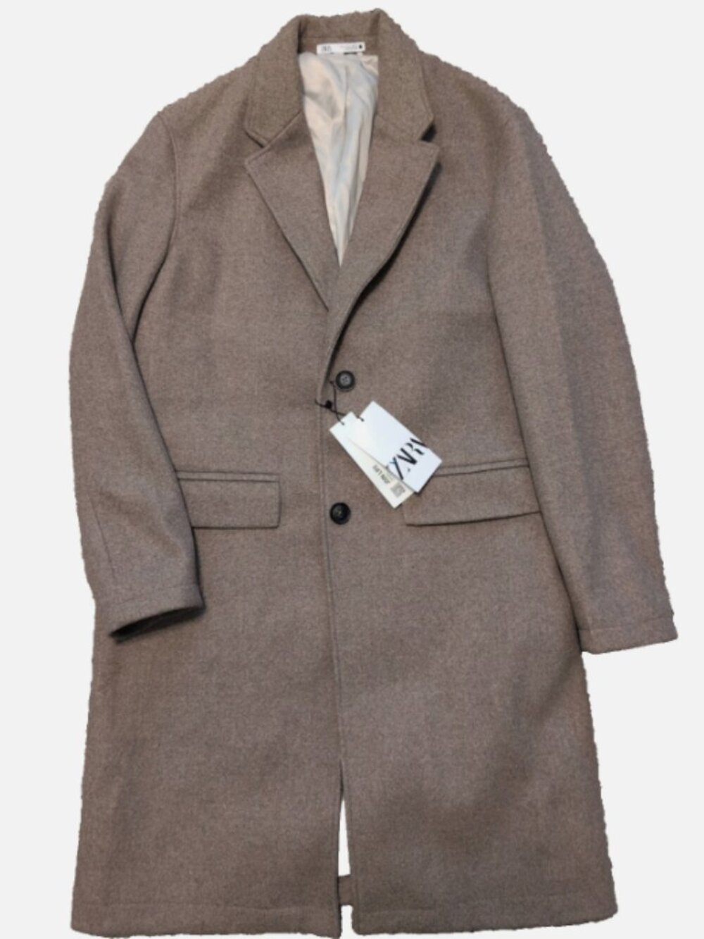 Zara Women's Front Button Closure Long Soft Coat Taupe Beige Size Large NWT